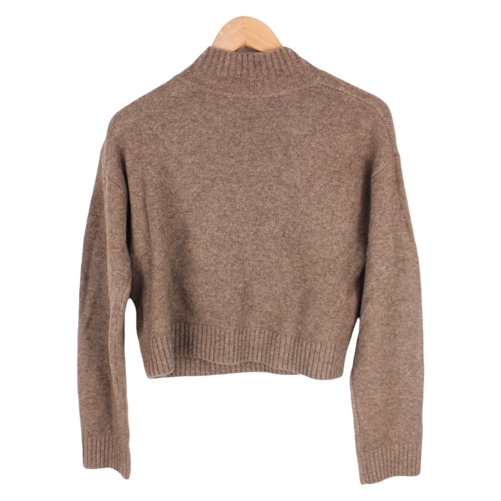 Sézane 100% Yak Wool Brown Mock Neck Cropped Sweater Button Shoulder Small - Picture 5 of 5